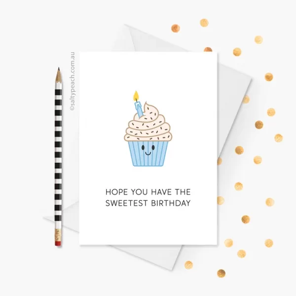 Sweetest Birthday Cupcake Card - blue