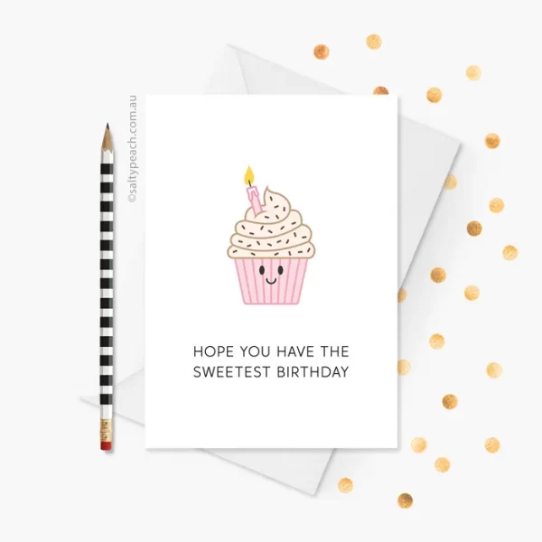 Sweetest Birthday Cupcake Card - pink