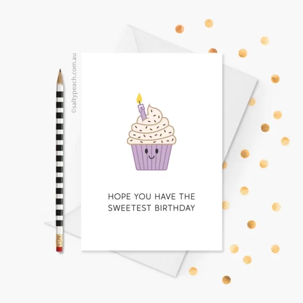 Sweetest Birthday Cupcake Card - purple