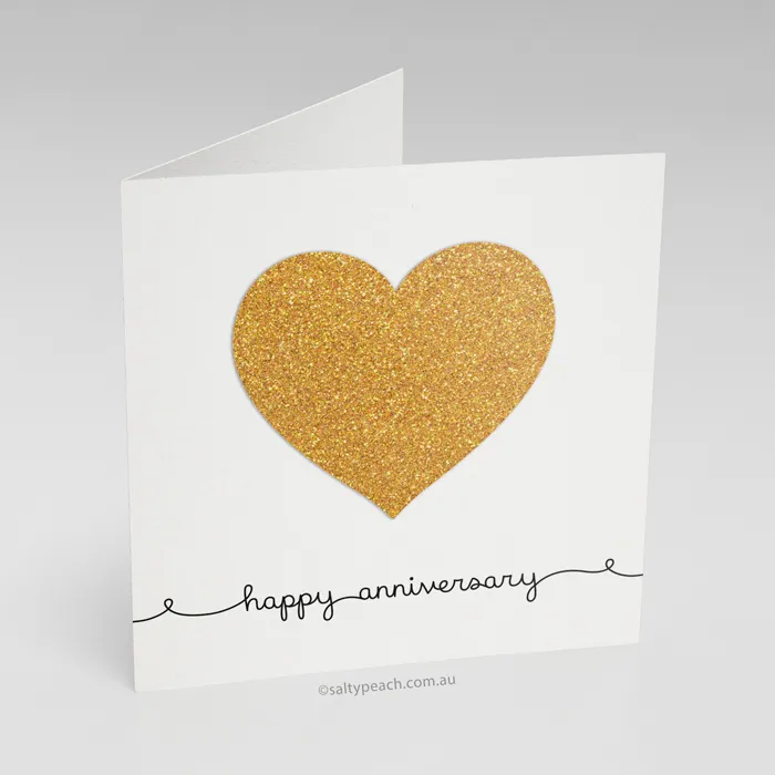 Handmade Anniversary Card Bright Gold Heart