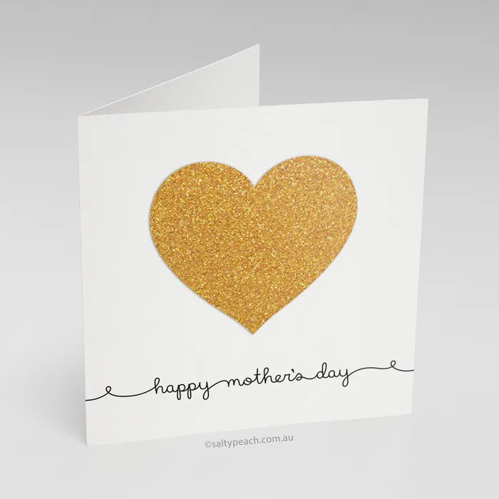 Handmade Mother's Day Card Bright Gold Heart