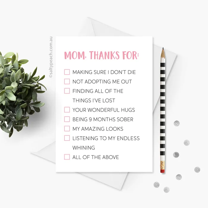 Thanks Mom Checklist Card