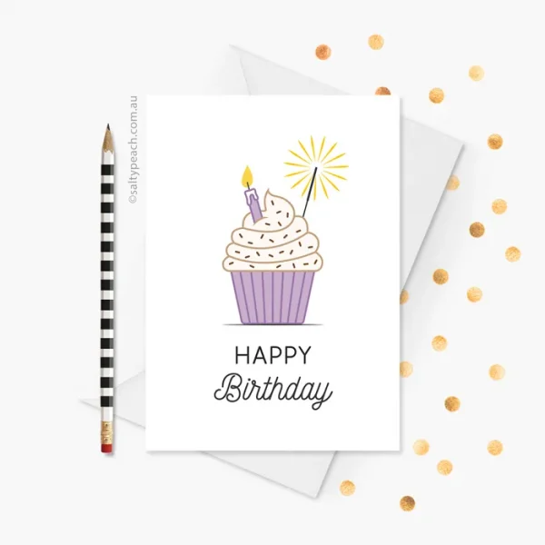 Happy Birthday Cupcake Purple