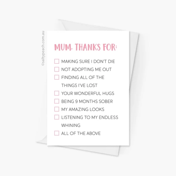Thanks Mum Checklist Card