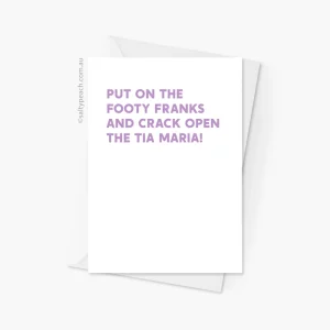Kath and Kim Footy Franks Congratulations Card Purple