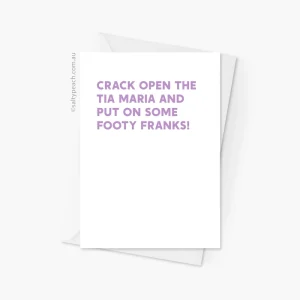 Kath and Kim Footy Franks Congratulations Card Purple