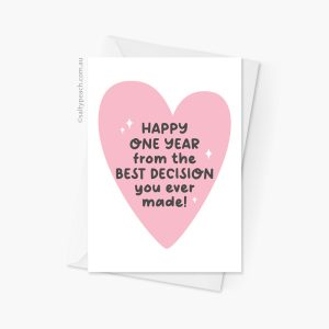 Funny 1 Year Anniversary Card - Pink Heart