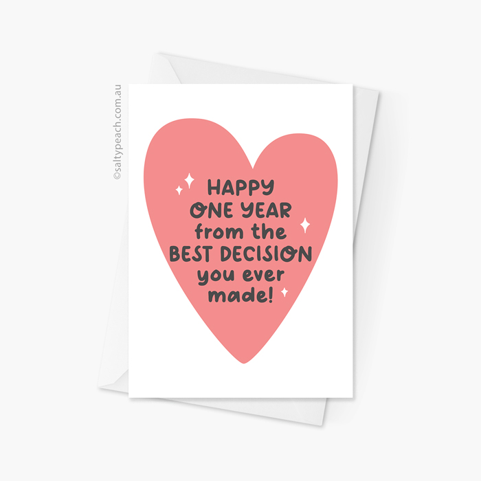 Funny 1 Year Anniversary Card - Red Heart